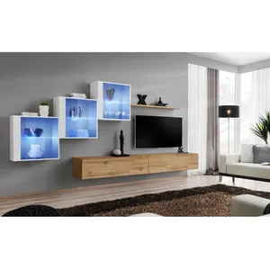 Comparateur de prix : Meuble TV Mural Design "Switch XX" 330cm Naturel & Blanc