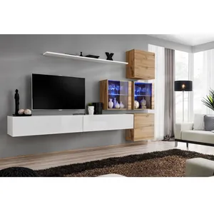 Comparateur de prix : Assmann Electronic Meuble TV Mural Design "Switch XIX" 310cm Blanc & Naturel