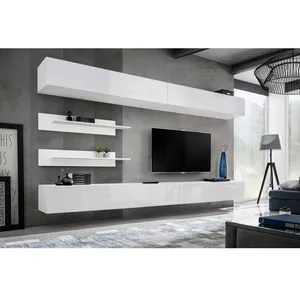 AC-DÉCO Ensemble Mural - Fly I - 2 Rangements - 2 Meubles Tv - 2 Étagères - Blanc