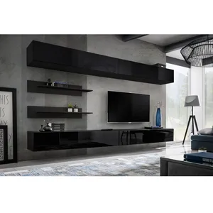Comparateur de prix : AC-DÉCO Ensemble Mural - Fly I - 2 Rangements - 2 Meubles Tv - 2 Étagères - Noir