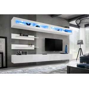 Comparateur de prix : Ensemble mural - AC-DÉCO - FLY I - 2 rangements LED - 2 meubles TV - 2 étagères - Blanc