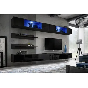 Comparateur de prix : Ensemble mural - AC-DÉCO - FLY I - 2 rangements LED - 2 meubles TV - Noir