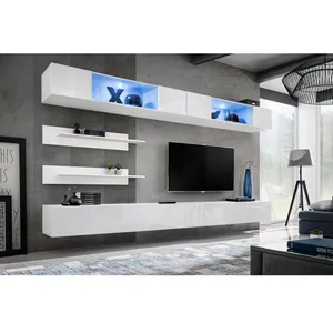 Ensemble mural - AC-DÉCO - FLY I - 2 rangements LED - 2 meubles TV - 2 étagères - Blanc