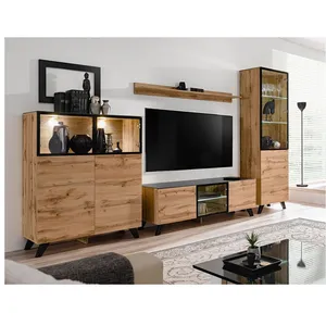 Comparateur de prix : AC-DÉCO Ensemble Meuble TV & Bibliothèque "Thin" 330cm Noir & Naturel