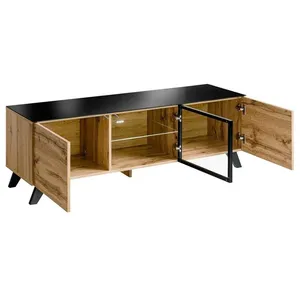 AC-DÉCO Paris Prix Meuble Tv Design Led "Thin" 150cm Noir & Naturel pas cher