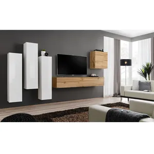 Comparateur de prix : AC-DÉCO Meuble TV Mural Design "Switch III" 330cm Blanc & Naturel