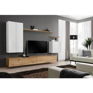 Comparateur de prix : Meuble TV Mural Design "Switch II" 270cm Blanc & Naturel
