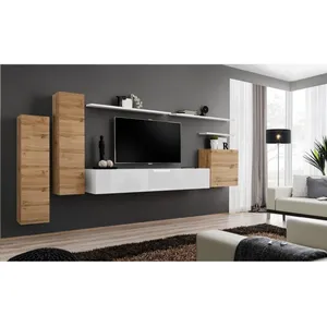 Comparateur de prix : Assmann Electronic Meuble TV Mural Design "Switch I" 330cm Naturel & Blanc