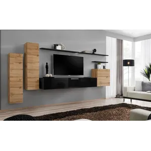 Comparateur de prix : Meuble TV Mural Design "Switch I" 330cm Naturel & Noir