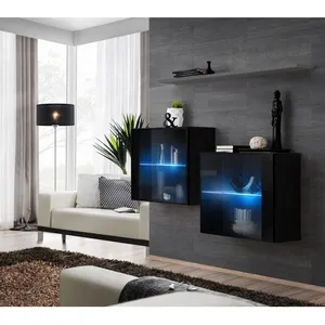 Comparateur de prix : AC-DÉCO Commode - Switch SB III - 2 vitrines LED - 1 étagère - Noir et...