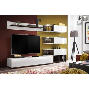 VENETI Ensemble murale meuble TV - Silk - 6 éléments - Anthracite et bois pas cher