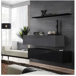 AC-DÉCO Commode Switch SB II - 2 bancs TV - 1 étagère - Noir et graphite