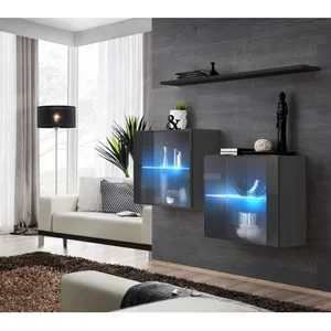 Comparateur de prix : Commode Switch SB III - 2 vitrines LED - 1 étagère - Noir et graphite ...
