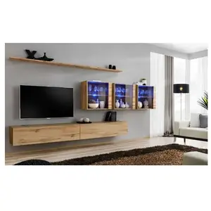 Comparateur de prix : Ensemble mural - AC-DÉCO - Switch XVII - 3 vitrines LED - 2 banc TV - Marron