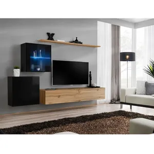 Comparateur de prix : Ensemble mural - AC-DÉCO - Switch XV - 2 vitrines - 1 banc TV - Bois et noir
