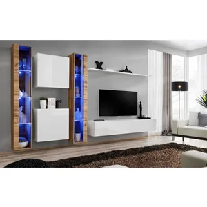 Comparateur de prix : AC-DÉCO Meuble TV Mural Design "Switch XVI" 330cm Blanc & Naturel