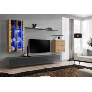 Assmann Electronic Meuble TV Mural Design "Switch XII" 270cm Naturel & Gris