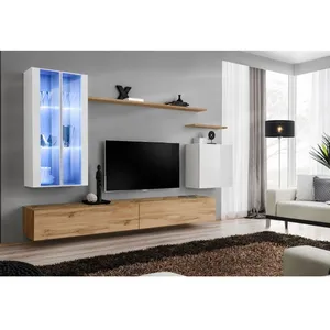 Comparateur de prix : Meuble TV Mural Design "Switch XII" 270cm Blanc & Naturel
