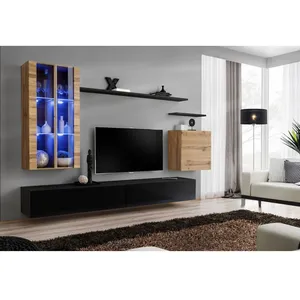 Comparateur de prix : Assmann Electronic Meuble TV Mural Design "Switch XII" 270cm Naturel & Noir