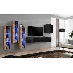 Comparateur de prix : Assmann Electronic Meuble TV Mural Design "Switch XIII" 330cm Noir & Naturel