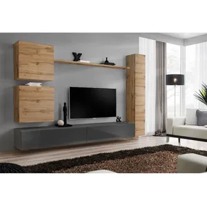 AC-Deco Meuble TV Mural Design "Switch VIII" 280cm Naturel & Gris pas cher