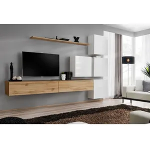 Comparateur de prix : AC-DÉCO Meuble TV Mural Design "Switch IX" 310cm Naturel & Blanc