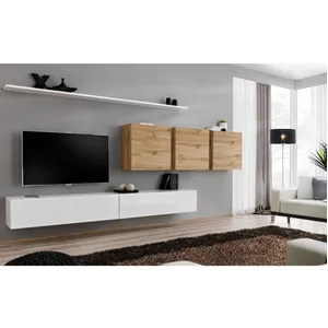 Comparateur de prix : Paris Prix Meuble TV Mural Design "Switch VII" 340cm Blanc & Naturel