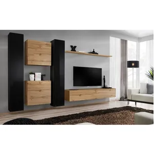 Comparateur de prix : AC-DÉCO Meuble TV Mural Design "Switch VI" 330cm Noir & Naturel