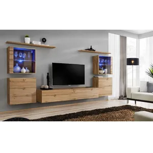 AC-DÉCO Ensemble Mural - Switch Xiv - 4 Vitrines - 1 Banc Tv - 2 Étagères - Bois pas cher