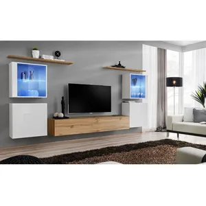 Comparateur de prix : AC-DÉCO Meuble TV Mural Design "Switch XIV" 320cm Blanc & Naturel