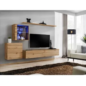 AC-DÉCO Ensemble mural - Switch XV - 2 vitrines - 1 banc TV - 2 étagères - Bois pas cher