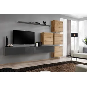 Paris Prix Meuble TV Mural Design "Switch IX" 310cm Gris & Naturel pas cher
