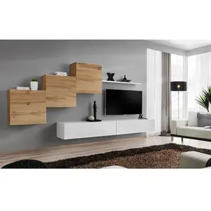 Comparateur de prix : Paris Prix Meuble TV Mural Design "Switch X" 330cm Naturel & Blanc