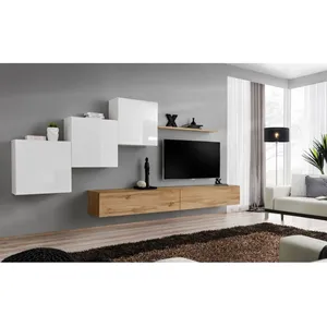 Assmann Electronic Meuble TV Mural Design "Switch X" 330cm Blanc & Naturel pas cher