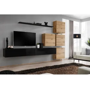 Comparateur de prix : AC-DÉCO Meuble TV Mural Design "Switch IX" 310cm Noir & Naturel