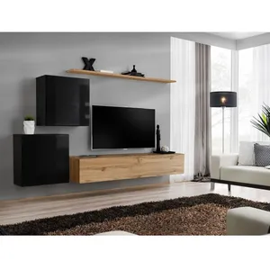 Comparateur de prix : AC-DÉCO Meuble TV Mural Design "Switch V" 250cm Noir & Naturel
