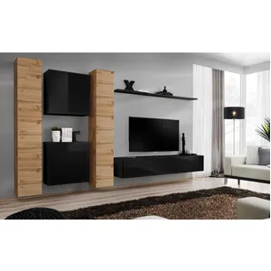 Comparateur de prix : AC-DÉCO Meuble TV Mural Design "Switch VI" 330cm Naturel & Noir