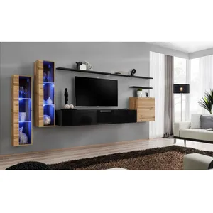 Comparateur de prix : Meuble TV Mural Design "Switch XI" 330cm Naturel & Noir