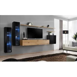 Comparateur de prix : AC-DÉCO Meuble TV Mural Design "Switch XI" 330cm Noir & Naturel