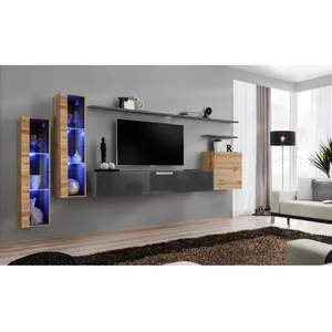Comparateur de prix : Assmann Electronic Meuble TV Mural Design "Switch XI" 330cm Naturel & Gris