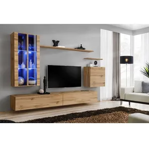 Comparateur de prix : Ensemble mural - AC-DÉCO - Switch XII - 2 vitrines LED - 2 bancs TV - Marron et Beige