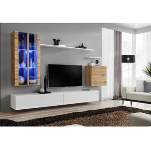 Comparateur de prix : Assmann Electronic Meuble TV Mural Design "Switch XII" 270cm Naturel & Blanc