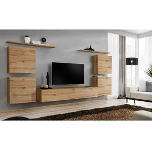 Comparateur de prix : AC-DÉCO Ensemble Mural - Switch Iv - 1 Vitrine - 1 Banc Tv - 2 Étagères - Bois