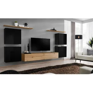 Comparateur de prix : AC-DÉCO Meuble TV Mural Design "Switch IV" 320cm Noir & Naturel