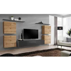 Meuble TV Mural Design "Switch IV" 320cm Naturel & Gris pas cher