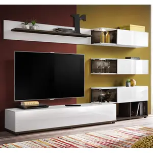 Paris Prix Meuble TV Design "Silk" 240cm Blanc & Naturel pas cher