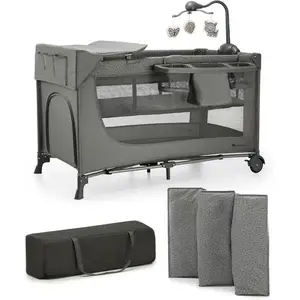 Comparateur de prix : Kinderkraft Lit pliable 3 en 1 JOY 2 avec accessoires Gris
