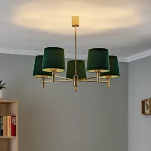 Argon Suspension Polo Plus à cinq lampes laiton/verte