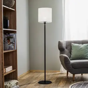 Argon Lampadaire tissu Harris pied noir, abat-jour blanc pas cher
