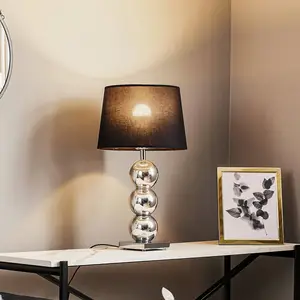 Argon Lampe de table textile Fulda, abat-jour noir, pied chromé pas cher